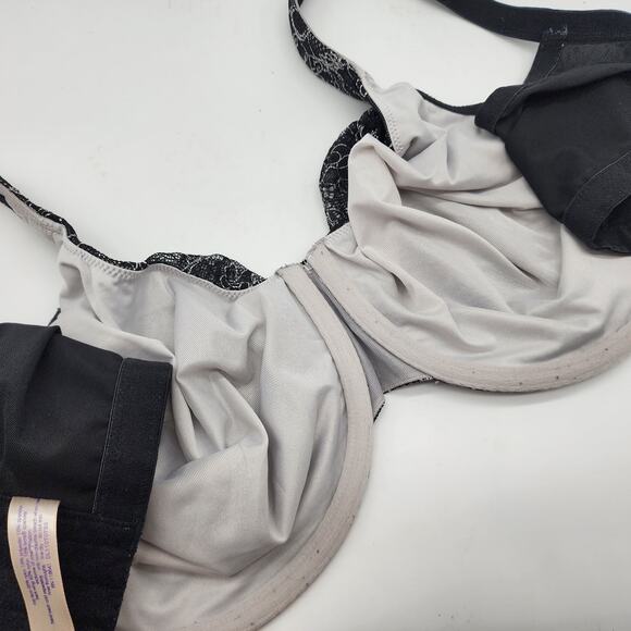 Cacique Black Lace Embroidered Balconette Bra Underwire Bow Size 46D - Picture 7 of 8